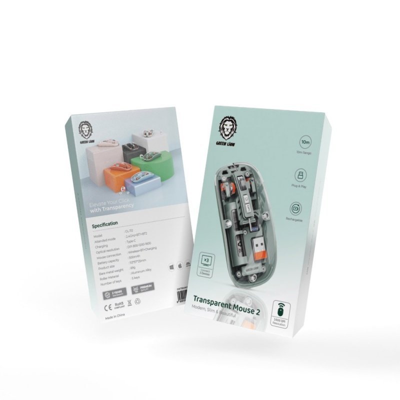 Green Lion Transparent 2 Wireless Mouse | Dual Mode, 1600 DPI | Kenya - Image 5