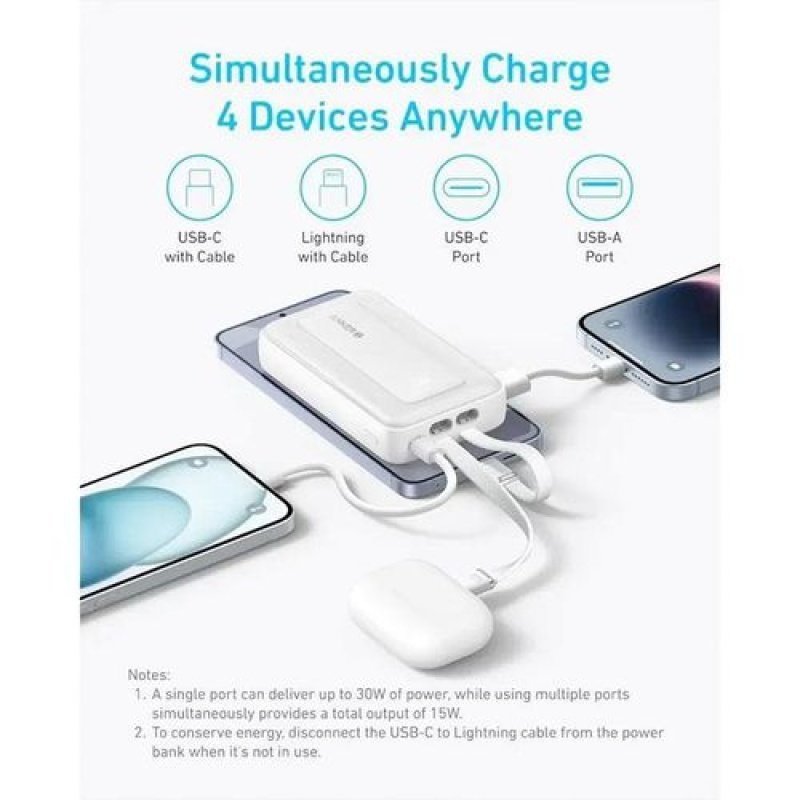 ANKER POWER BANK(10K,30W,BUILT-IN USB-C +LIGHTNING CABLE) - Image 5