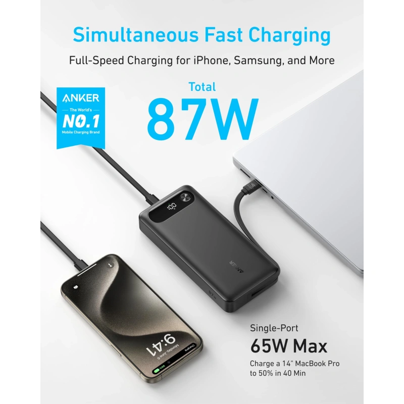 ANKER POWER BANK (20K,87W,BUILT-IN USB-C CABLE) - Image 6
