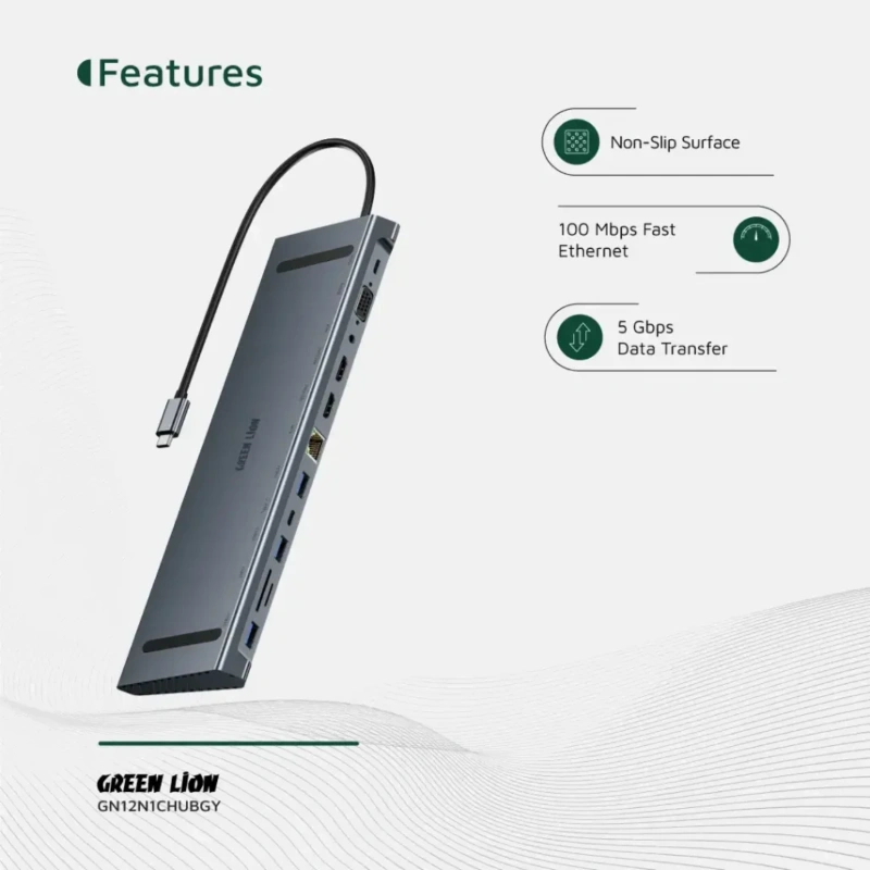 Green Lion 12-in-1 USB-C Hub with 4K HDMI & Ethernet – Gray - Image 2
