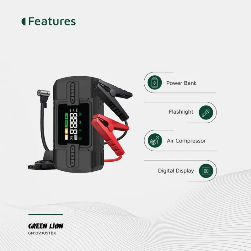 Green Lion 12V Jump Starter 12,000mAh – Black - Image 3