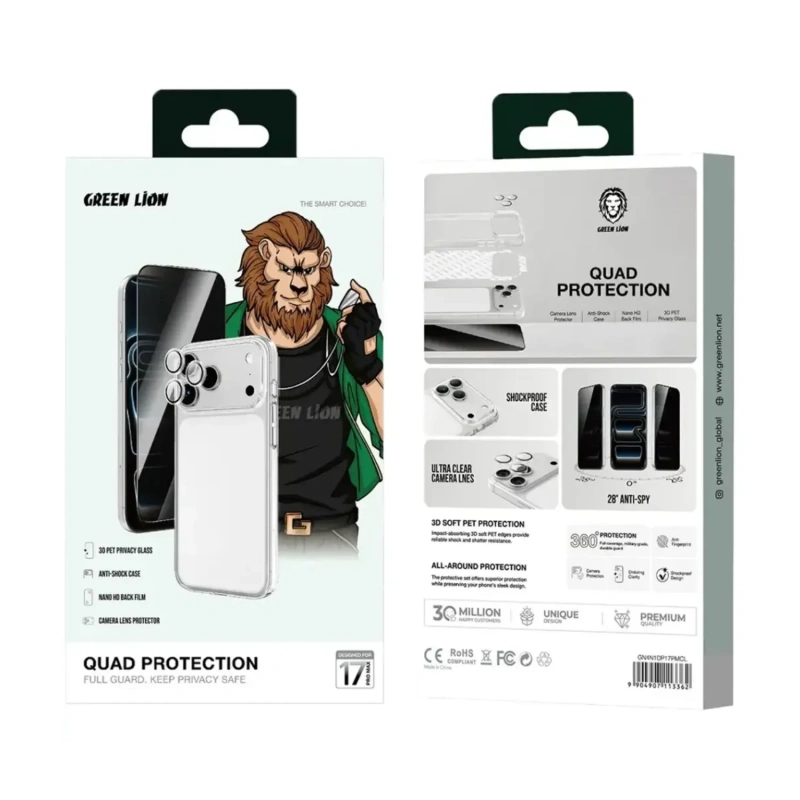 Green Lion 4-in-1 Quad Protection Privacy Pack for iPhone 17 Pro Max – Clear - Image 4