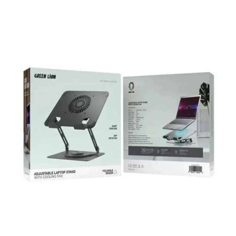 Green Lion Adjustable Laptop Stand with Cooling Fan – Black - Image 2
