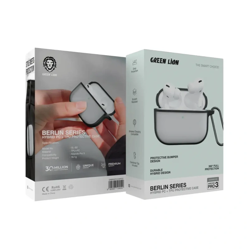 Green Lion Berlin Series PC Case for AirPods Pro 3 – Gray - Image 2