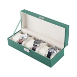 Green Lion Classic 6-Slot Watch Display Box with Glass Lid – Green