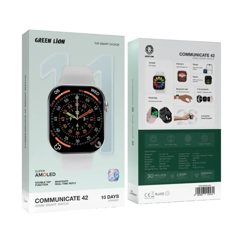 Green Lion Communicate 42 Smart Watch 42mm – Silver - Image 2