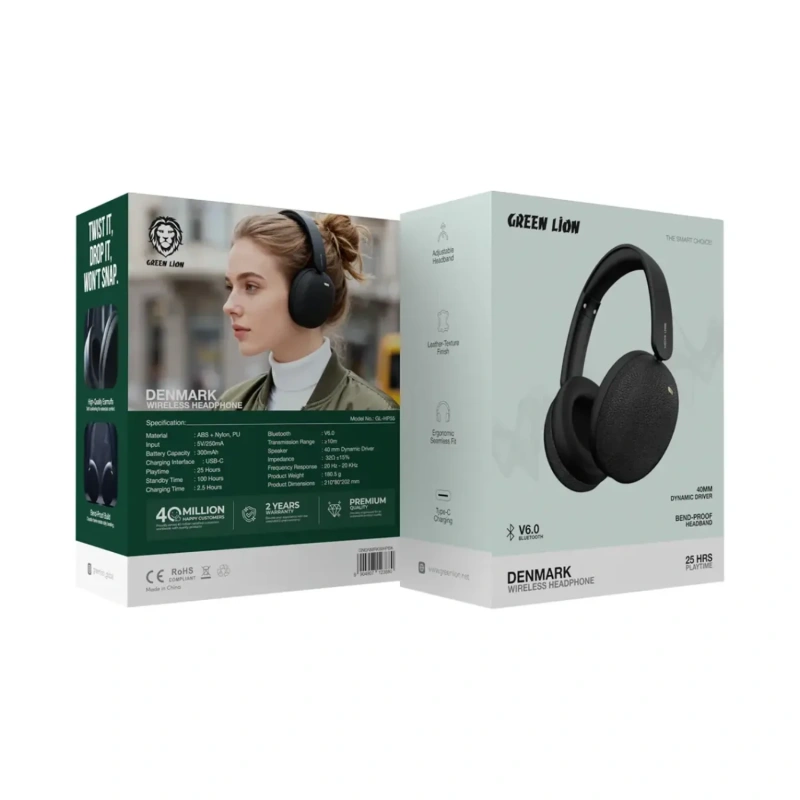 Green Lion Denmark Wireless Headphone – Black - Image 2