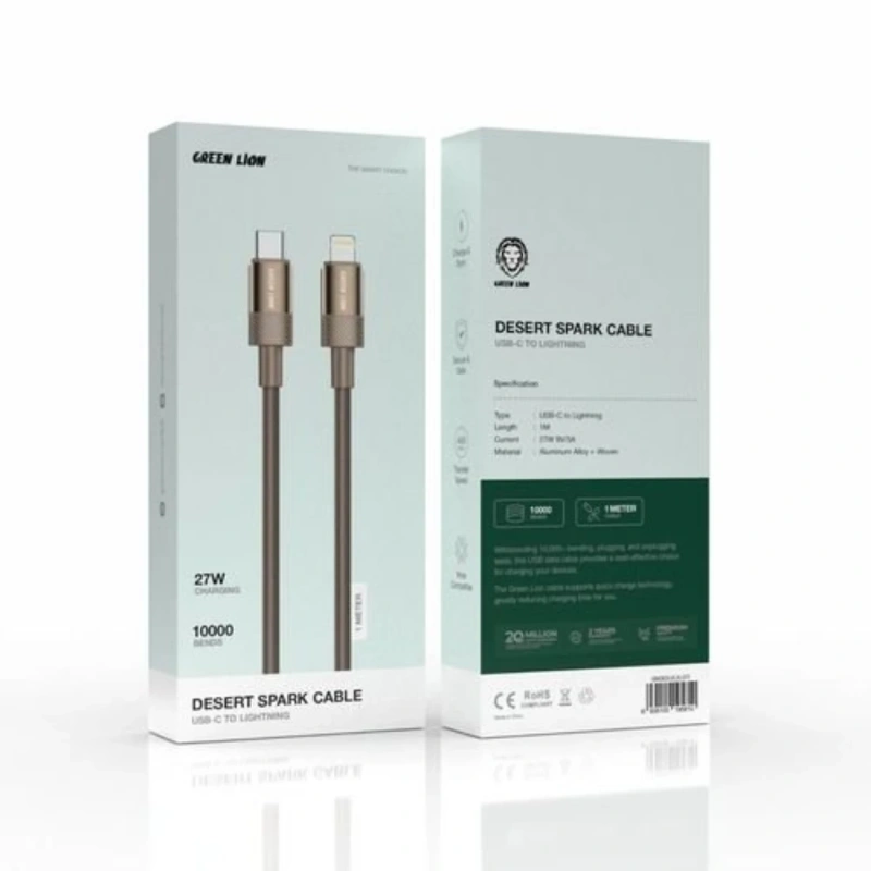 Green Lion Desert Spark USB-C to Lightning 1M 27W Cable – Desert Titanium - Image 2