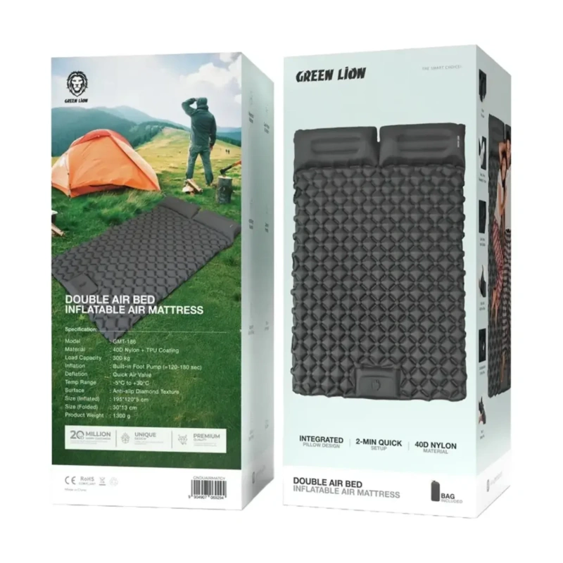 Green Lion Double Inflatable Air Bed Mattress – Gray - Image 2