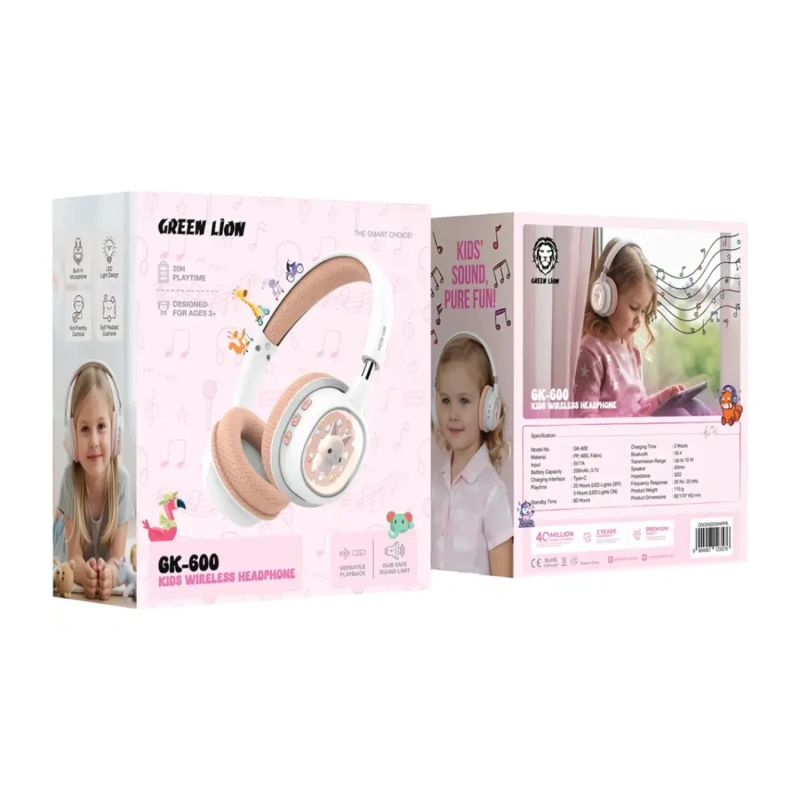 Green Lion GK-600 Kids Wireless Headphone – Pink - Image 4