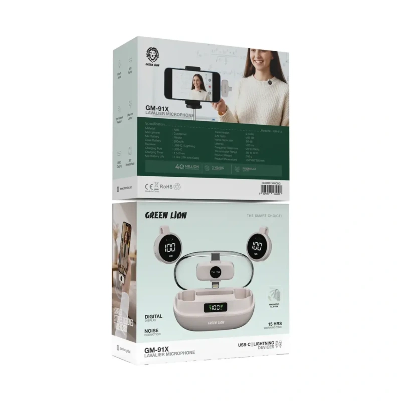 Green Lion GM-91X Wireless Lavalier Microphone – Beige - Image 2