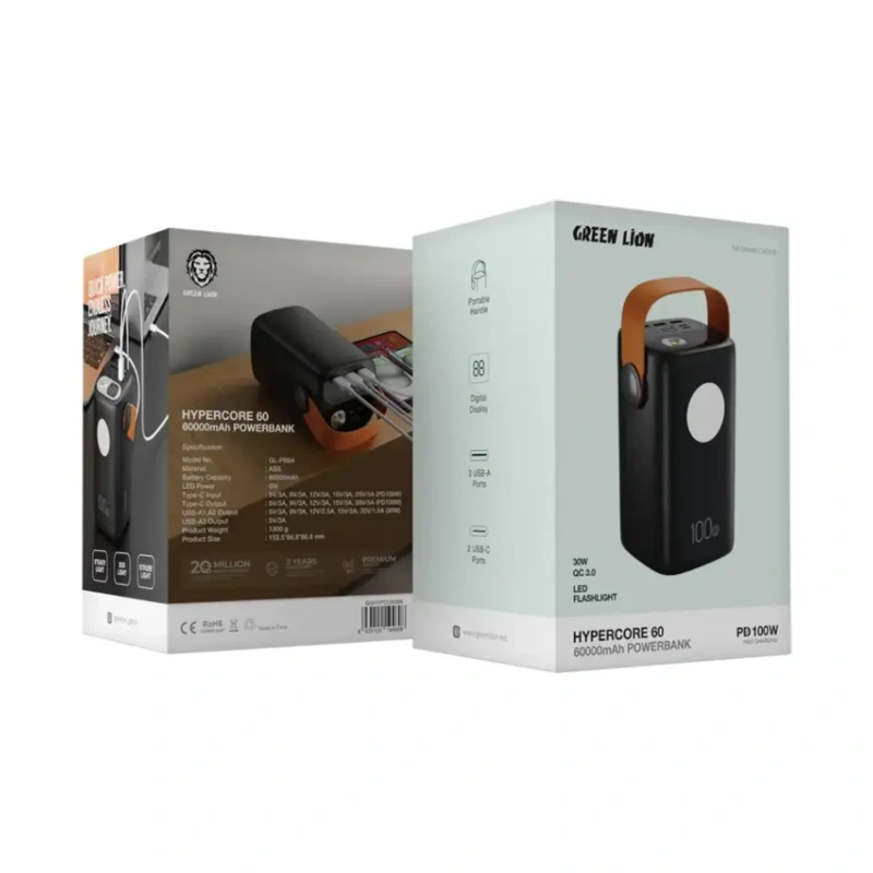 Green Lion Hyper Core 60,000mAh Power Bank PD 100W – Black - Image 2
