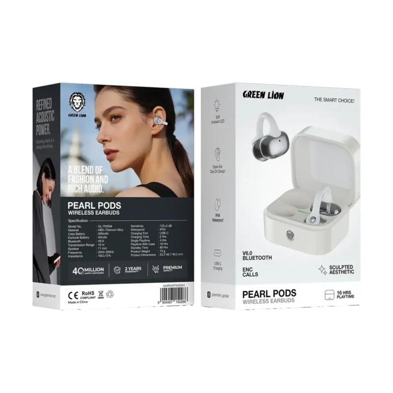 Green Lion Pearl Pods True Wireless Earbuds – White - Image 2