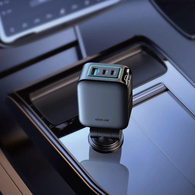 Green Lion Retractable 99W Car Charger PD 45W – Black - Image 2