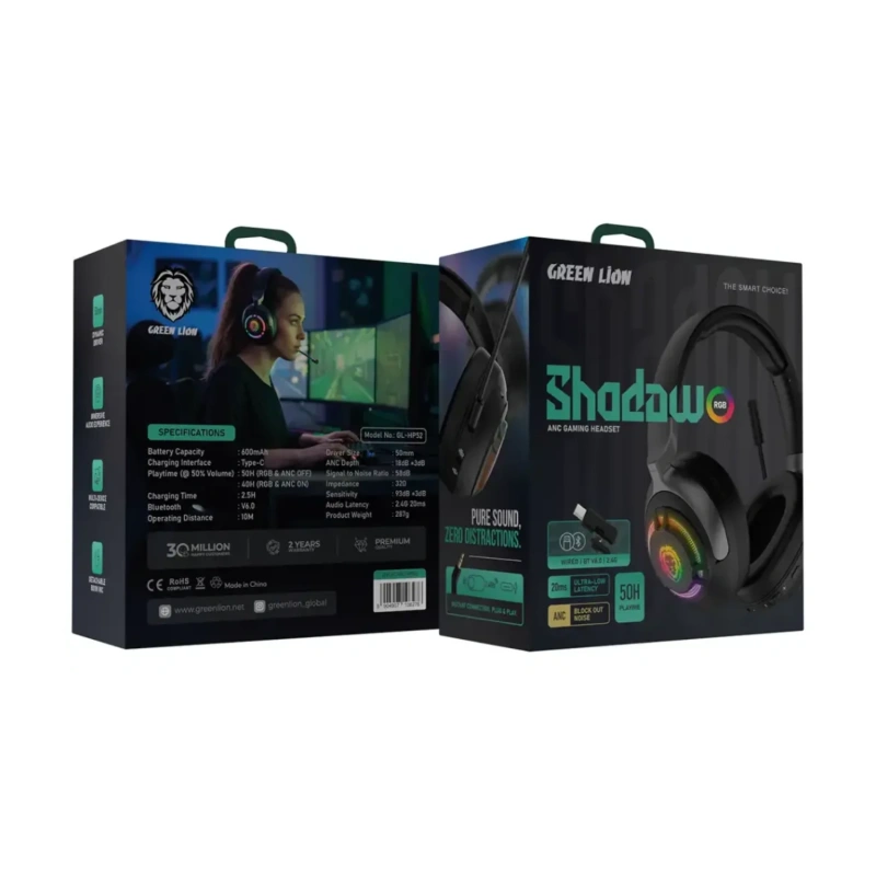 Green Lion Shadow Gaming ANC Headphone – Black - Image 4