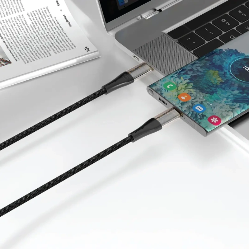 Green Lion Transparent Braided USB-C to USB-C Cable 1M – Black - Image 2
