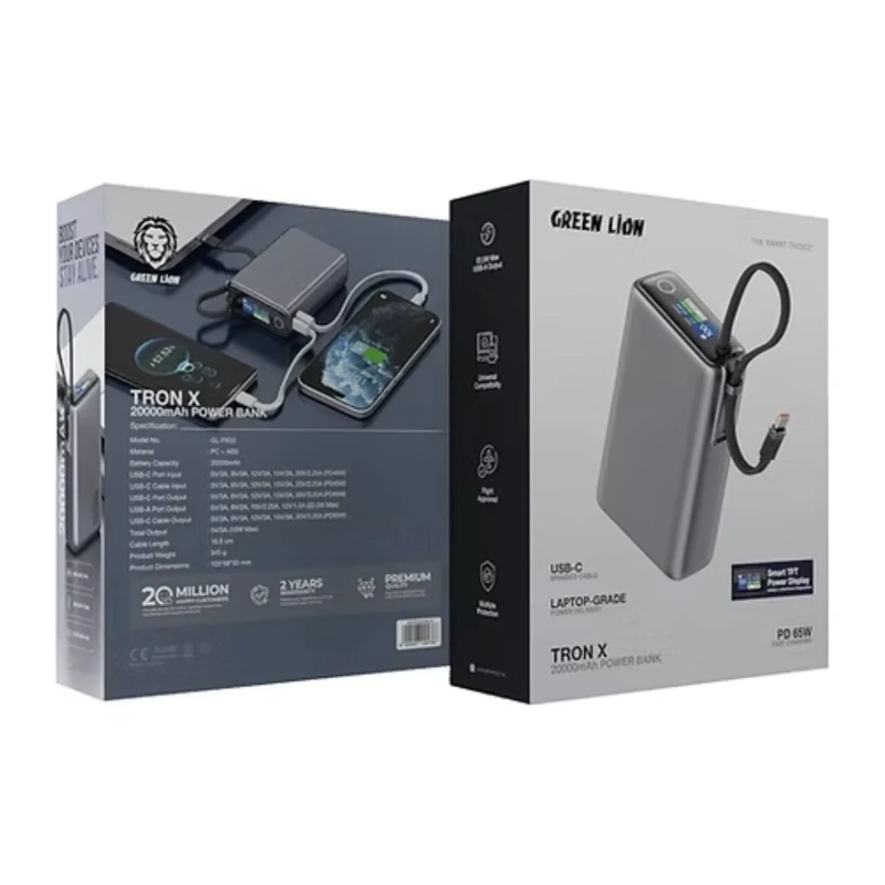 Green Lion Tron X 20,000mAh Power Bank PD 65W – Gray - Image 4