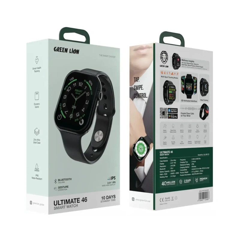 Green Lion Ultimate 46 Smart Watch – Black - Image 4