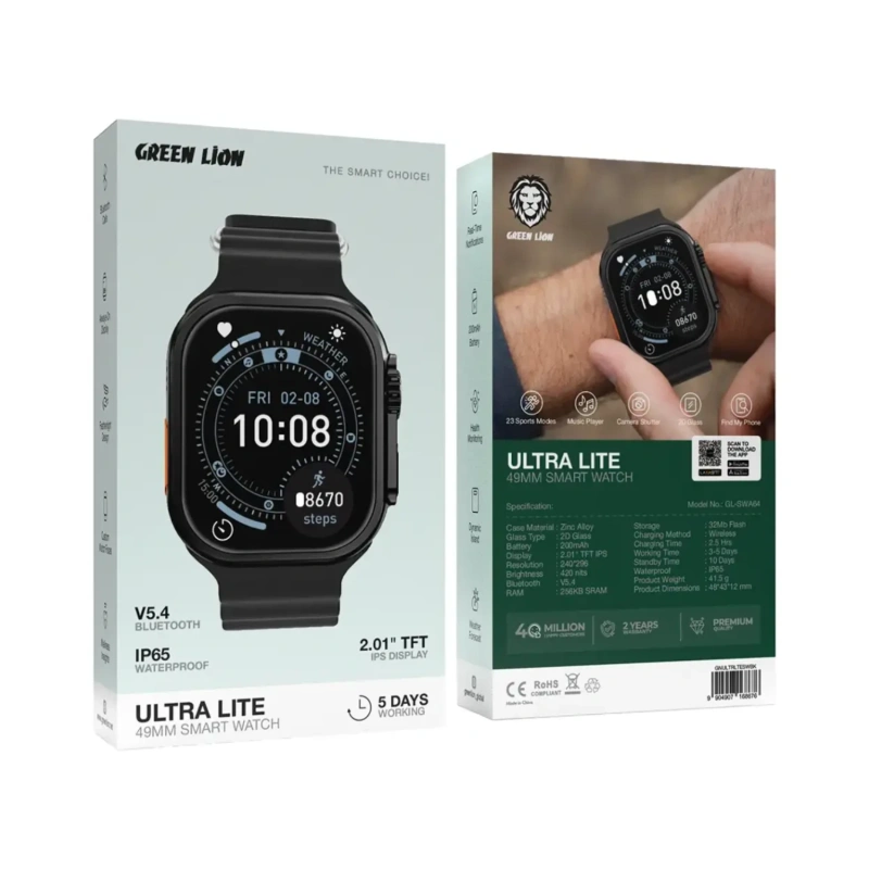 Green Lion Ultra Lite 2.01-inch TFT IPS Smart Watch – Black - Image 2
