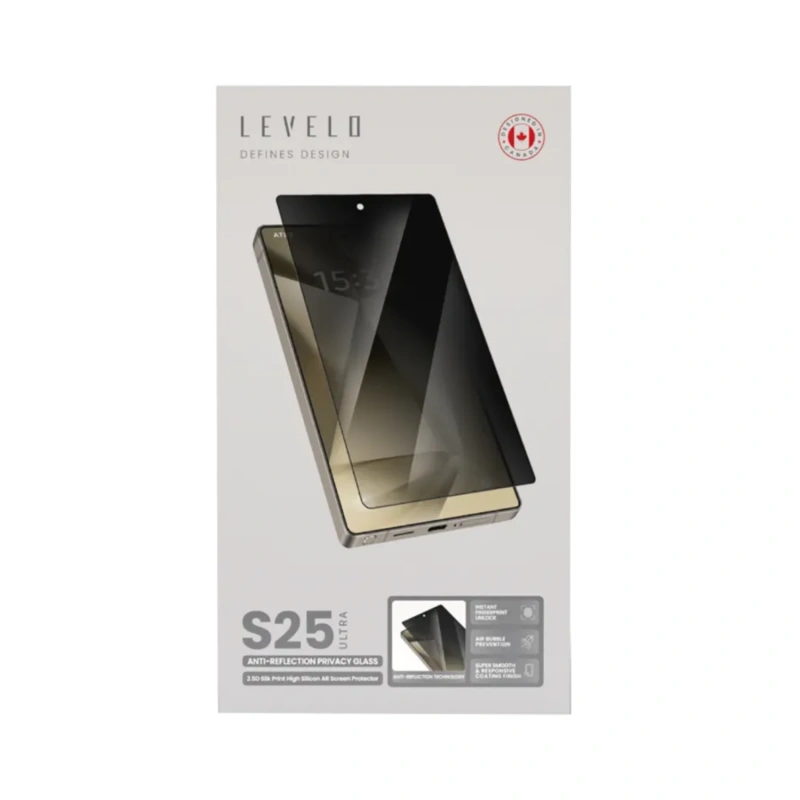 Levelo 2.5D Silk Print Privacy AR Tempered Glass Screen Protector for Samsung Galaxy S25 Ultra – Black - Image 2