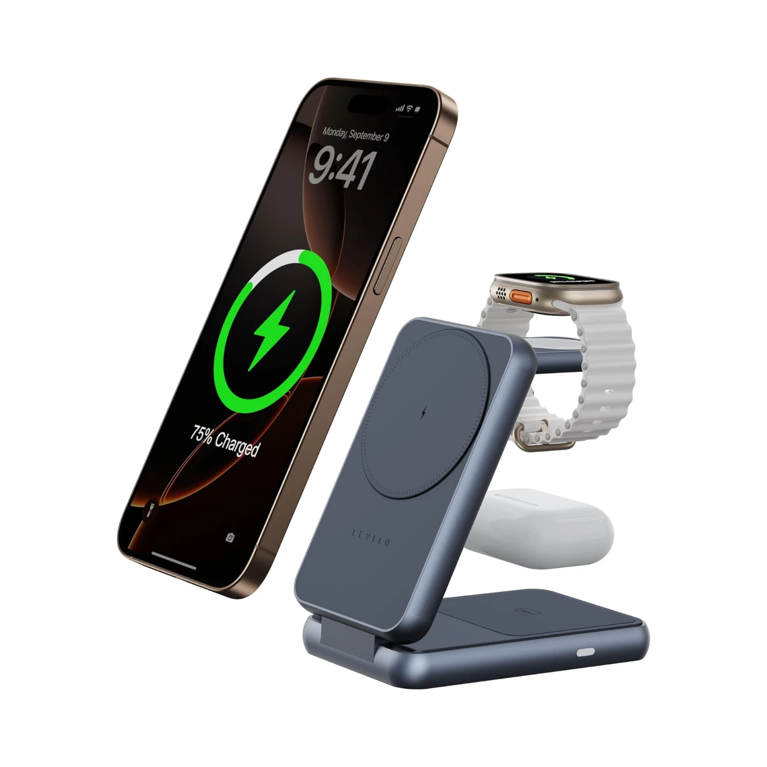 Levelo Aeris 3-in-1 Foldable Wireless Charger – Cloudy Grey Levelo Aeris 3-in-1 Foldable Wireless Charger – Cloudy Grey - Image 1