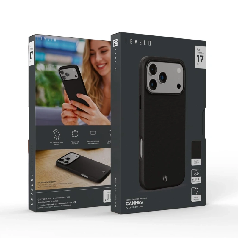 Levelo Cannes PU Leather Case for iPhone 17 Pro – Black - Image 4