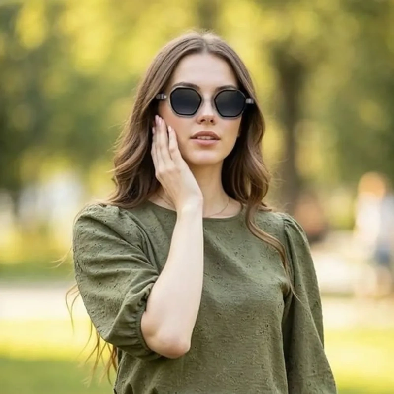 Levelo Como Octagon-Shaped Sunglasses with Pouch – Grey/Black - Image 4