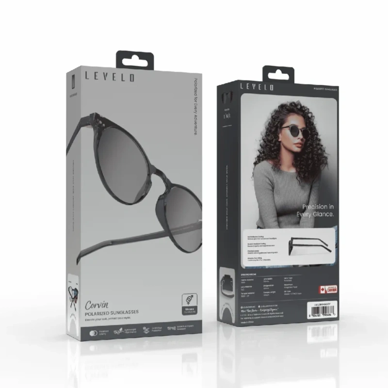 Levelo Corvin Round-Shaped Polarized Sunglasses with Pouch – Grey - Image 5