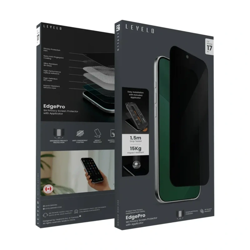 Levelo EdgePro 9H Privacy Screen Protector with Applicator for iPhone 17 Air – Privacy - Image 2