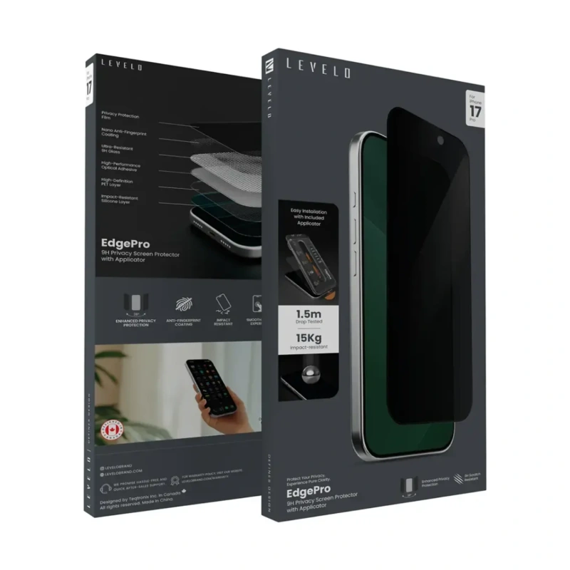 Levelo EdgePro 9H Privacy Screen Protector with Applicator for iPhone 17 Pro – Privacy - Image 2