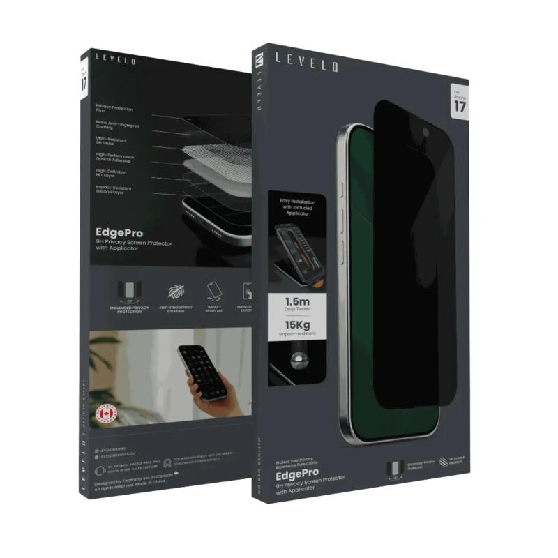 Levelo EdgePro 9H Privacy Screen Protector with Applicator for iPhone 17 – Privacy - Image 2