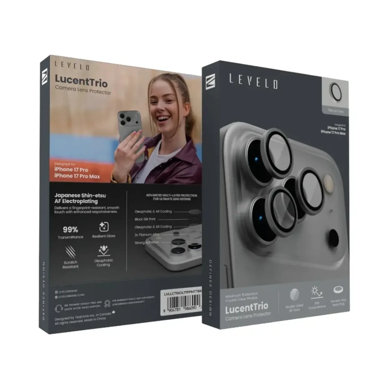 Levelo LucentTrio AR Camera Lens Protector for iPhone 17 Pro & Pro Max – Graphite Grey - Image 2