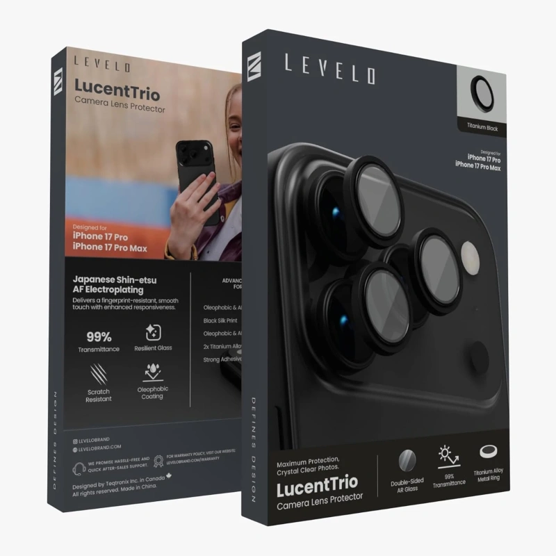 Levelo LucentTrio AR Camera Lens Protector for iPhone 17 Pro & Pro Max – Titanium Black - Image 2