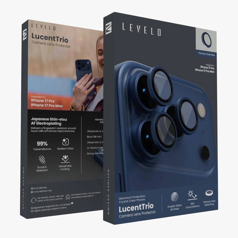 Levelo LucentTrio AR Camera Lens Protector for iPhone 17 Pro & Pro Max – Titanium Dark Blue - Image 4