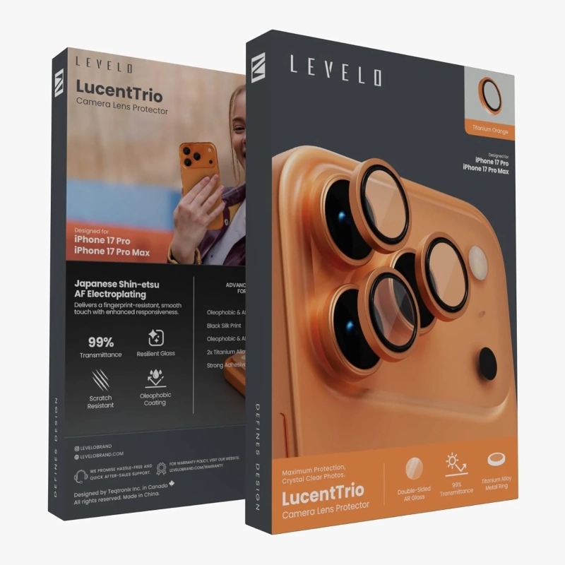 Levelo LucentTrio AR Camera Lens Protector for iPhone 17 Pro & Pro Max – Titanium Orange - Image 4