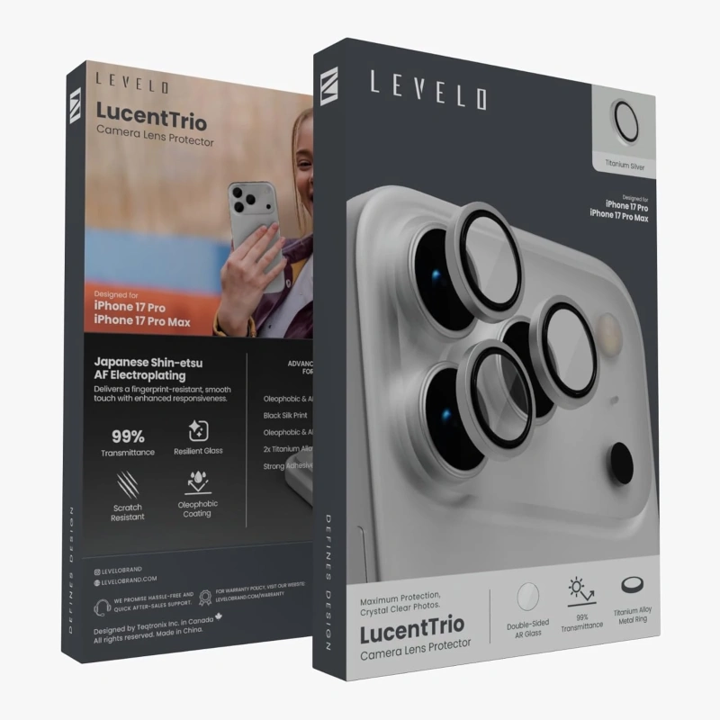 Levelo LucentTrio AR Camera Lens Protector for iPhone 17 Pro & Pro Max – Titanium Silver - Image 4