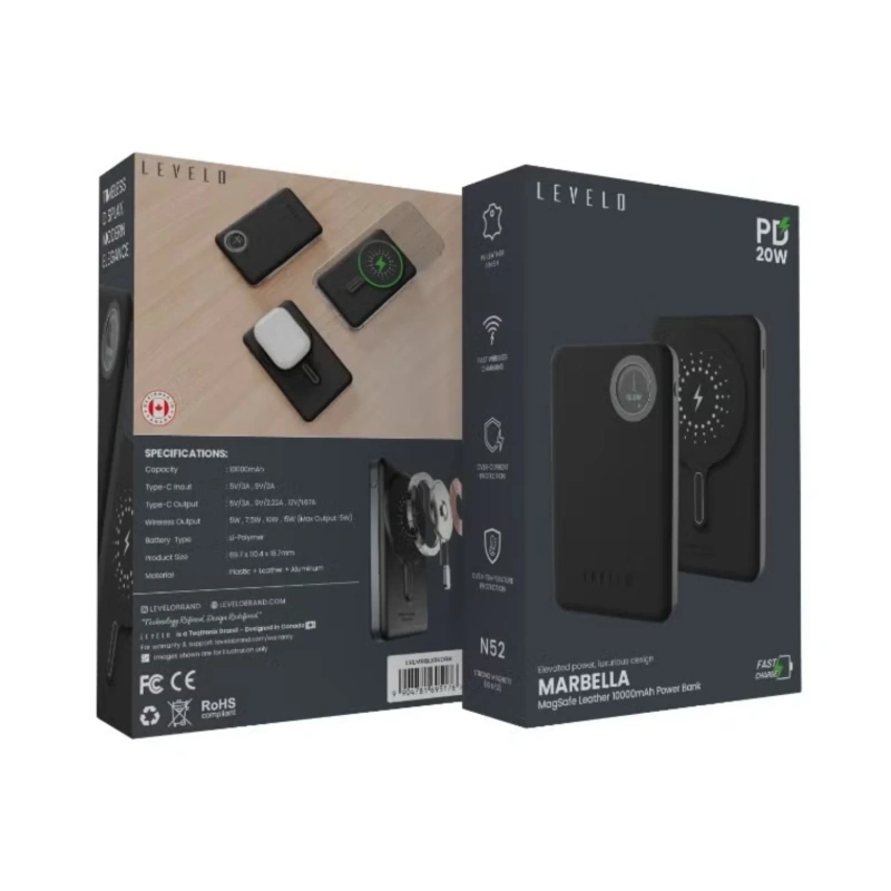 Levelo Marbella Leather MagSafe Power Bank 10,000mAh – Dusk Black - Image 4