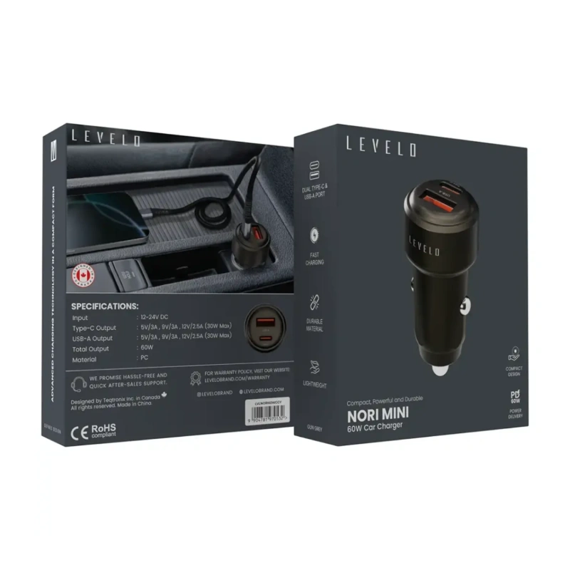 Levelo Nori Mini 60W Car Charger – Gun Grey - Image 4