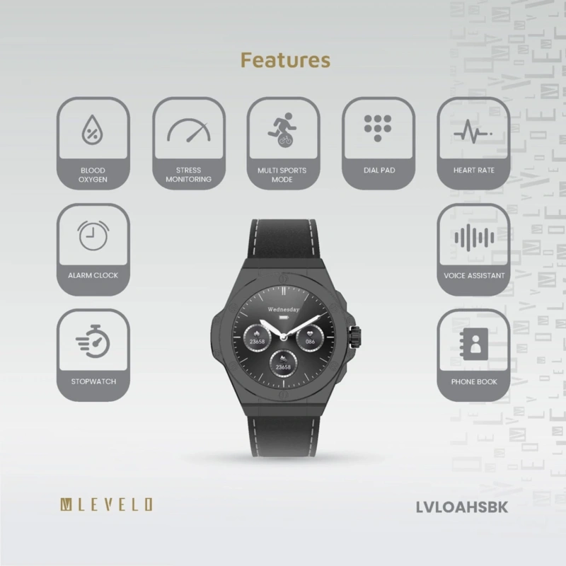 Levelo Oak Automatique Hybrid Smartwatch – Black - Image 4
