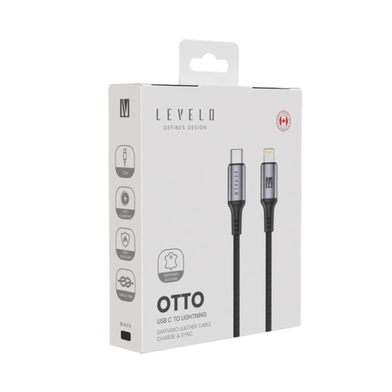 Levelo Otto Leather USB-C to Lightning 30W Cable 1.2M – Black - Image 3