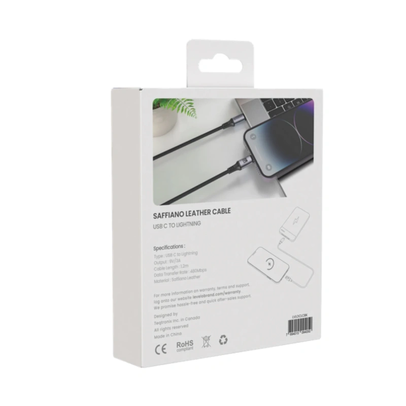 Levelo Otto Leather USB-C to Lightning 30W Cable 1.2M – Black - Image 2