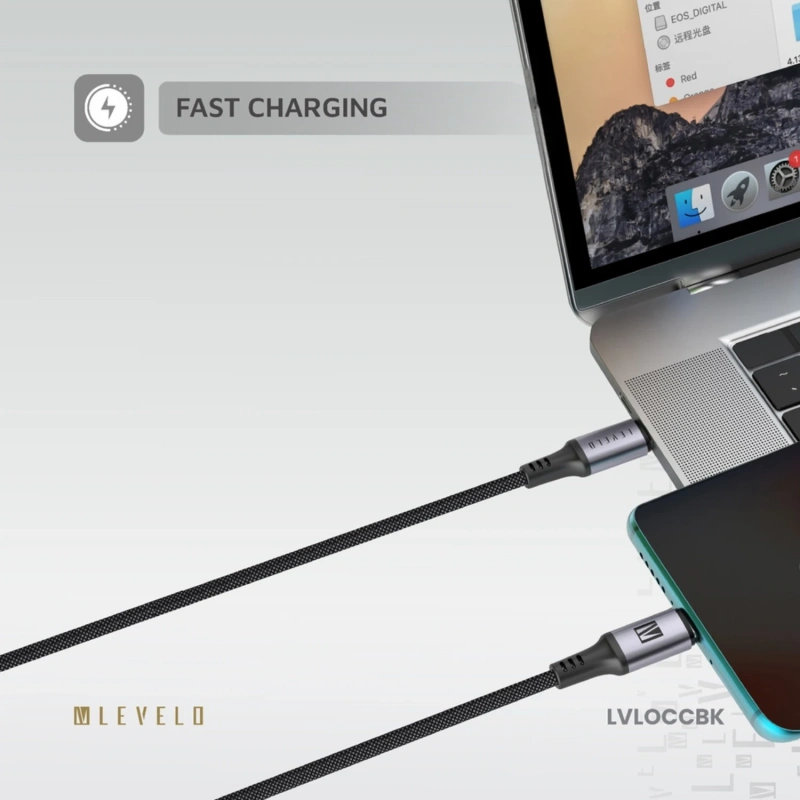 Levelo Otto Leather USB-C to USB-C 60W Cable 1.2M – Black - Image 2