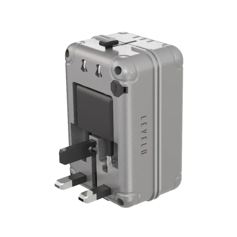 Levelo Roamiversal 35W Luggage Design Universal Travel Adapter – Aluminum Silver - Image 3