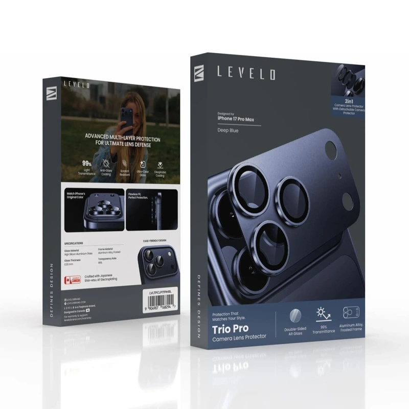 Levelo Trio Pro 2-in-1 Camera Lens Protector for iPhone 17 Pro Max – Dark Blue - Image 6