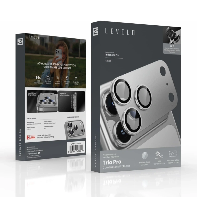 Levelo Trio Pro 2-in-1 Camera Lens Protector for iPhone 17 Pro – Silver - Image 6