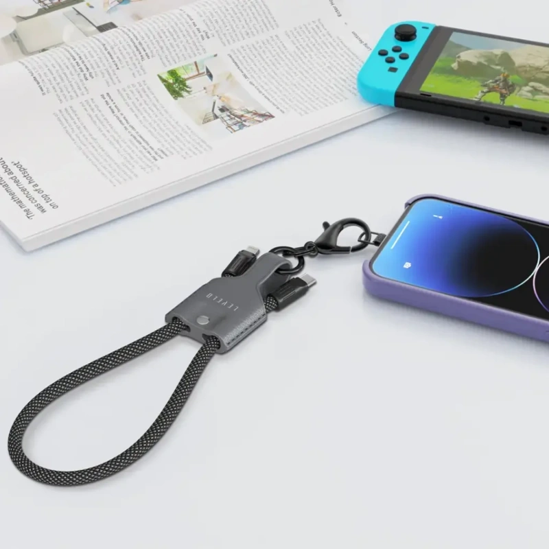 Levelo Tugo USB-C to Lightning 30W Braided Lanyard Cable 0.3M – Black & Grey - Image 4
