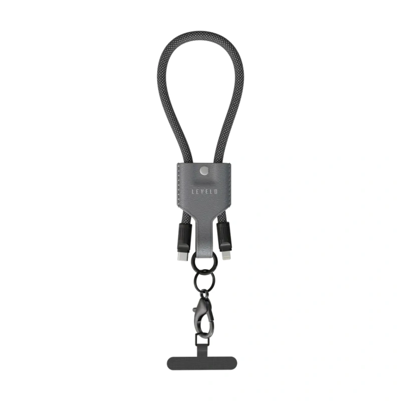 Levelo Tugo USB-C to Lightning 30W Braided Lanyard Cable 0.3M – Black & Grey - Image 3