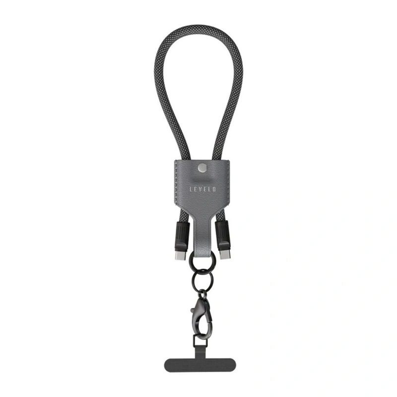 Levelo Tugo USB-C to USB-C 60W Braided Lanyard Cable 0.3M – Black & Grey - Image 2
