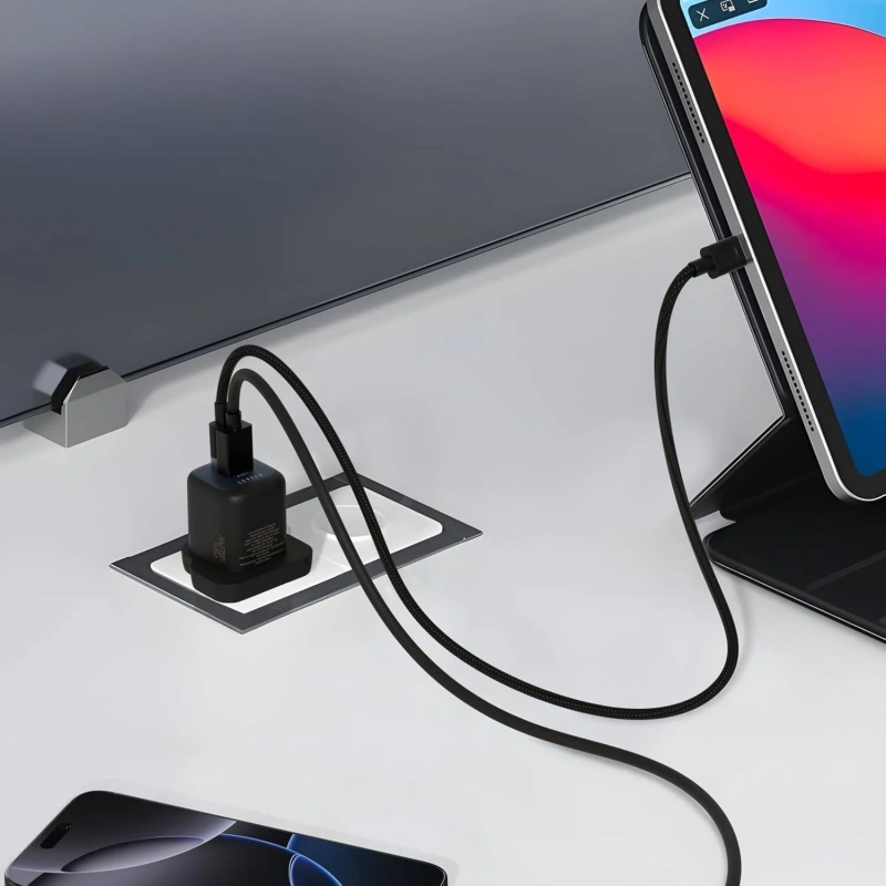 Levelo Vero 20W GaN UK Wall Adapter USB-A & USB-C with Cable – Black - Image 3
