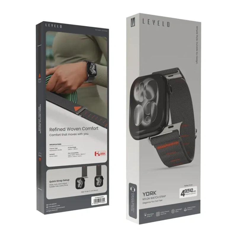 Levelo York Nylon Watch Strap for Apple Watch 49mm – Grey - Image 4